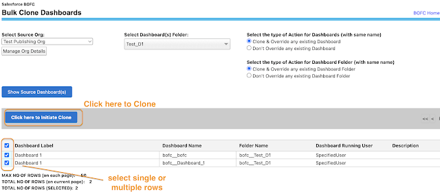Select Dashboards to Clone