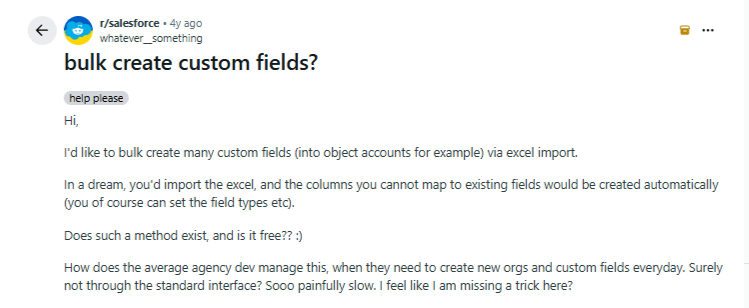 Salesforce Bulk Field Creation