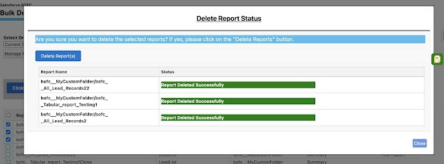 display the status against each selected report