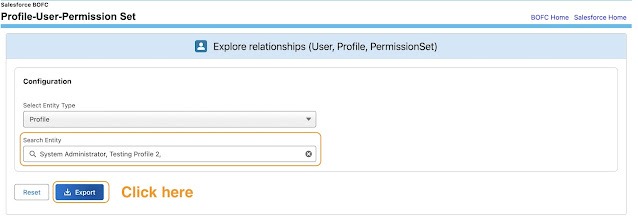 export the results with respect to selected entity