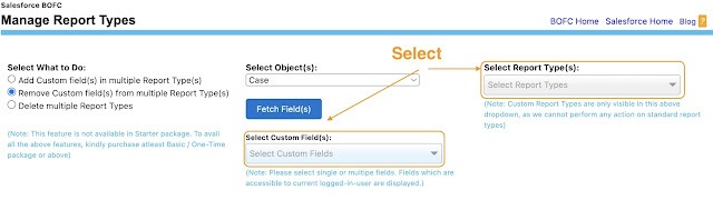 selected custom report types