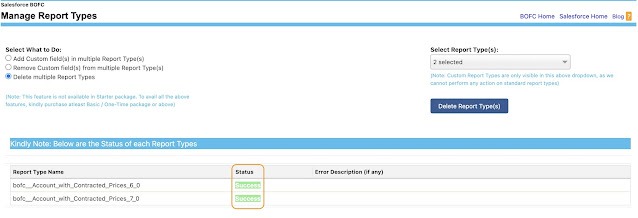selected report types in the table
