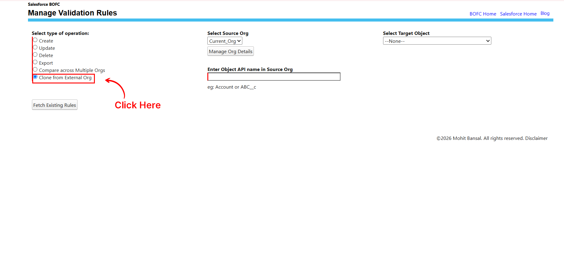 Open Manage Validation Rules in BOFC
