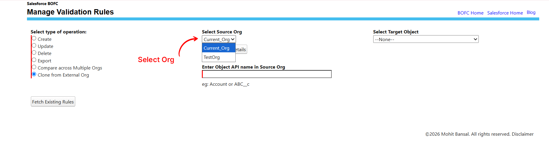 Select the Source Org