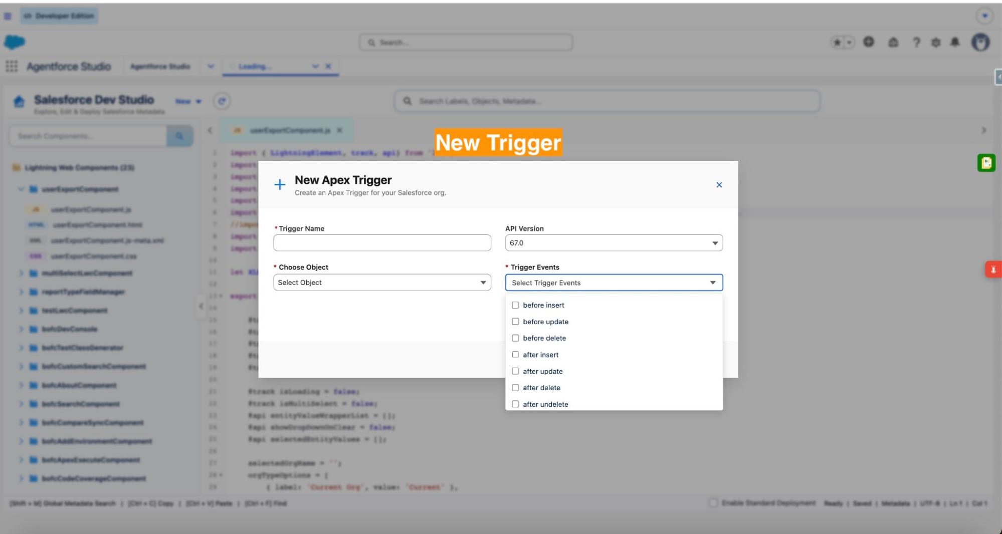 Guided Trigger Creation — Object and Events Pre-Defined